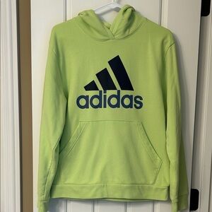 Adidas Lime Green Hoodie with Navy Logo (size boy’s XL)